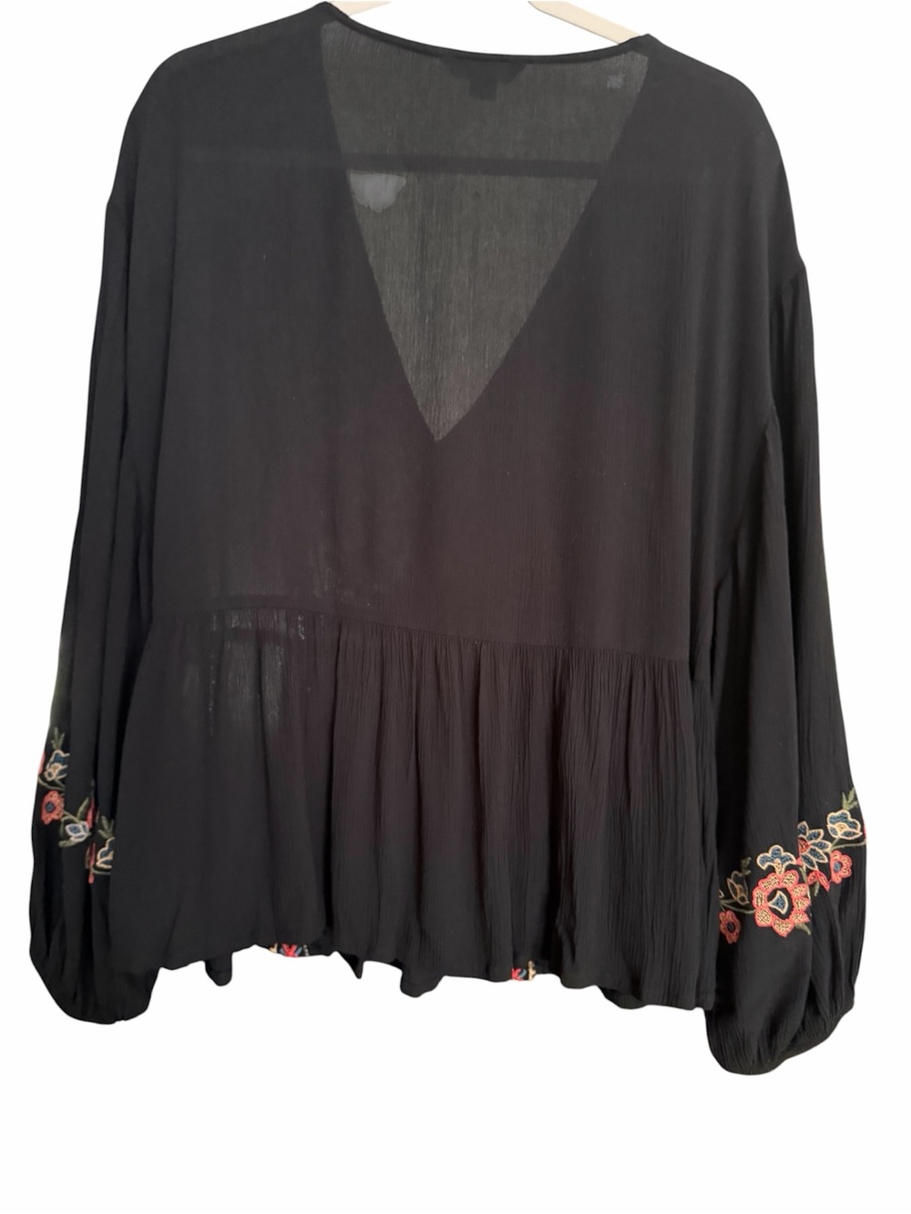 American Eagle Embroidered V-Neck Black Boho Blouse - Picture 2 of 4